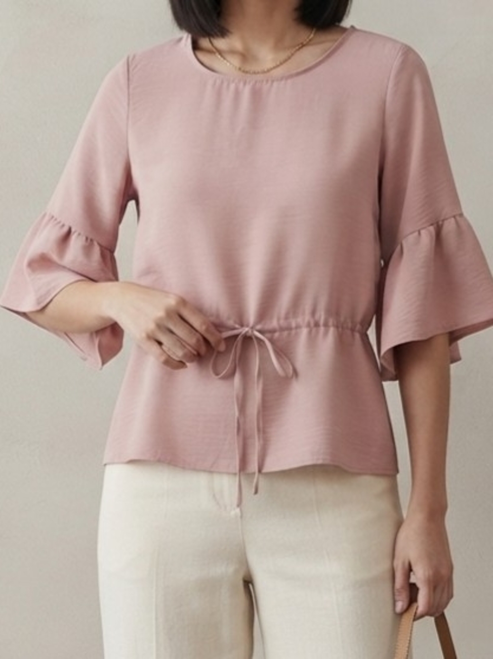 Women’s Blush Tie-Waist Ruffle Sleeve Blouse